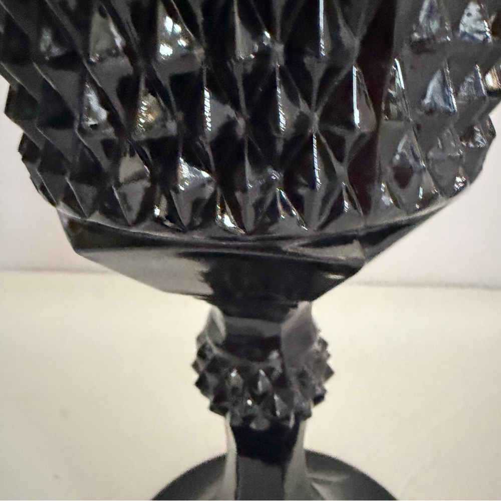 VTG Black Indiana Glass Diamond Point Covered Jar 15,5” - Picture 7 of 16